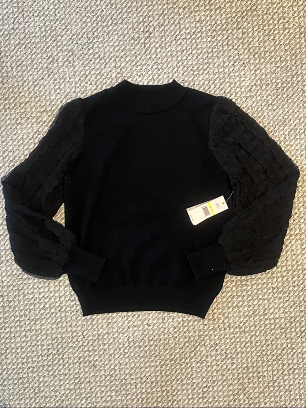 Nanette Lepore Black Ruffle-Sleeve Pullover Sweater - Picture 2 of 11